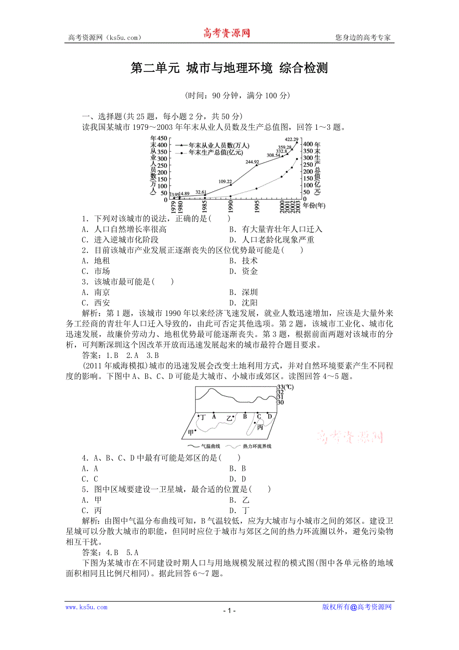 11-12学年高一地理：第二单元 城市与地理环境 综合检测（鲁教版必修2）.doc_第1页