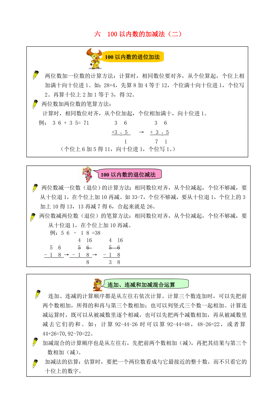 一年级数学下册 教材梳理 数与代数 六 100以内数的加减法（二） 青岛版.doc_第1页