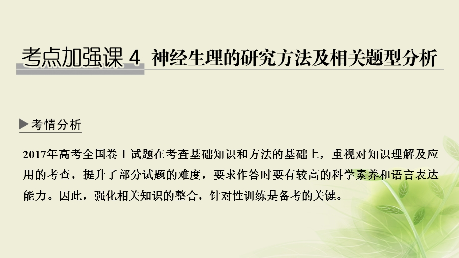 2018届高考生物一轮复习考点加强课件：4神经生理的研究方法及相关题型分析 .ppt_第1页