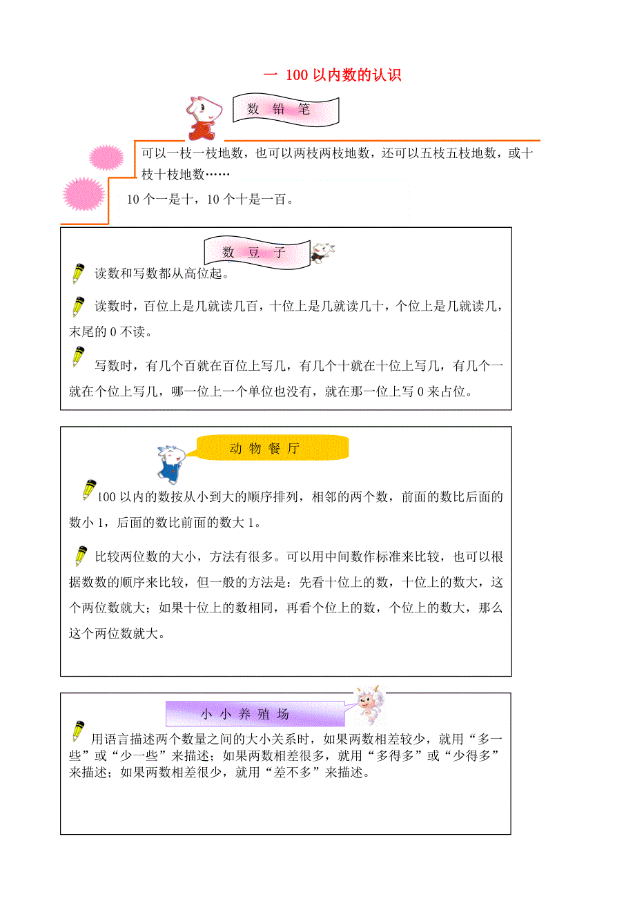 一年级数学下册 教材梳理 数与代数 一 100以内数的认识 西师大版.doc_第1页