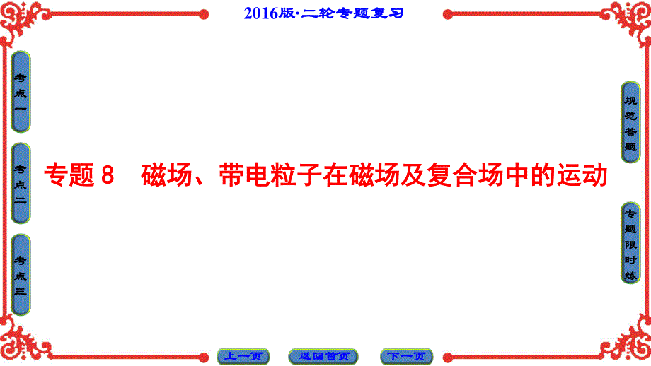 2016届高三物理二轮复习专题课件：第1部分-专题8 磁场、带电粒子在磁场及复合场中的运动 .ppt_第1页