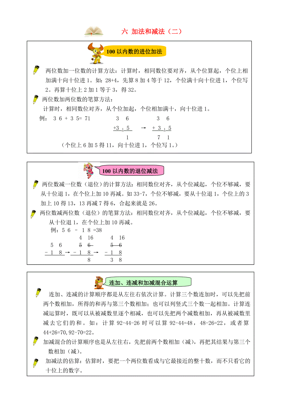 一年级数学下册 教材梳理 数与代数 六 加法和减法（二） 苏教版.doc_第1页