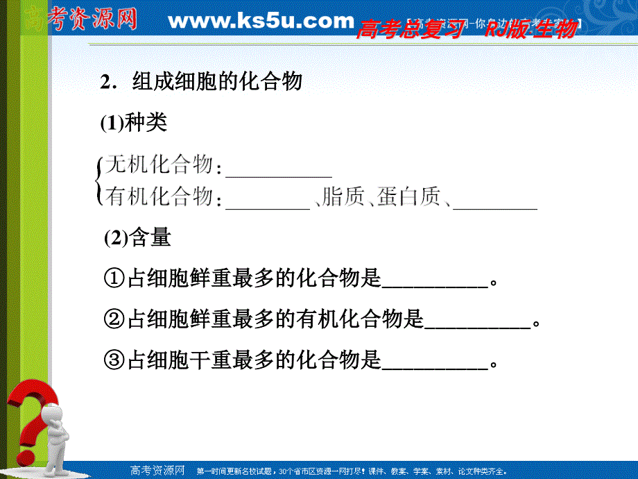 2012届高三生物《与名师对话》一轮复习同步课件人教版：必修一1-2组成细胞的元素和化合物.ppt_第3页