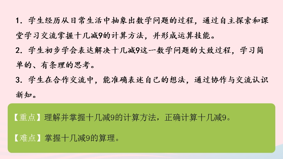 一年级数学下册 第1单元 20以内的退位减法第1课时 十几减9课件 苏教版.pptx_第2页