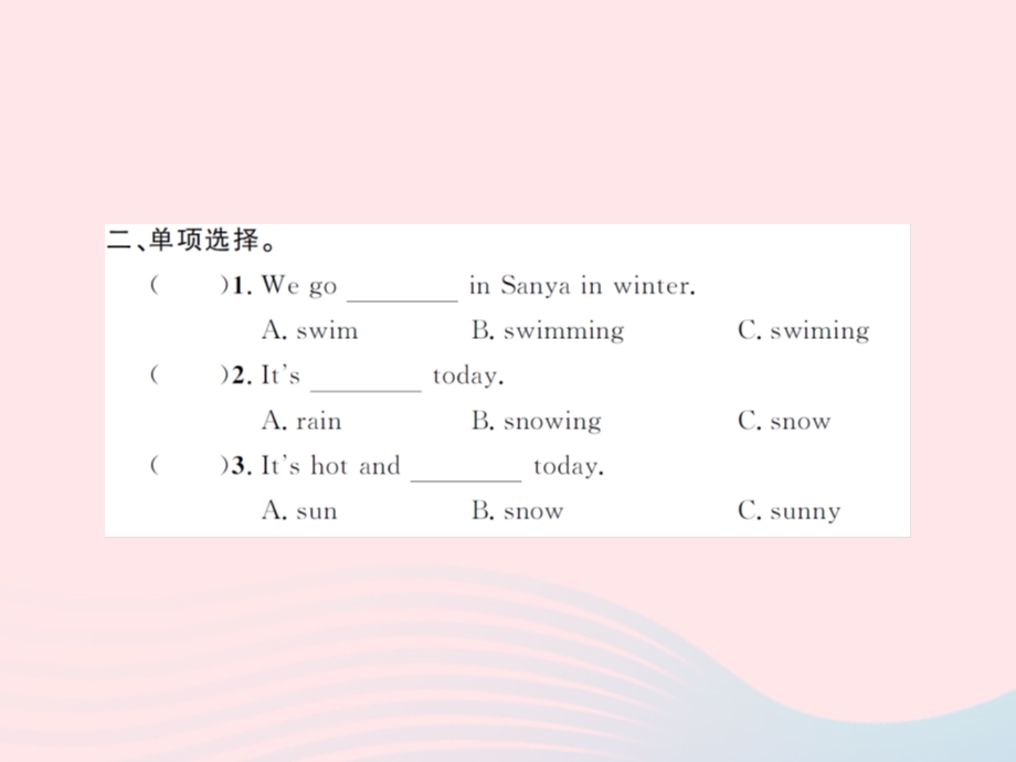 2022三年级英语下册 Module 7 Unit 2 It’s warm today习题课件 外研版（三起）.ppt_第3页