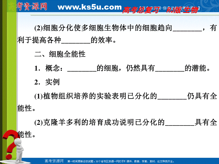 2012届高三生物《与名师对话》一轮复习同步课件人教版：必修一4-2细胞分化、衰老、凋亡和癌变.ppt_第3页