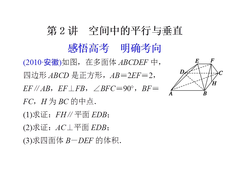 [原创]2011高考数学二轮复习配套课件专题四 立体几何第2讲空间中的平行与垂直.ppt_第1页