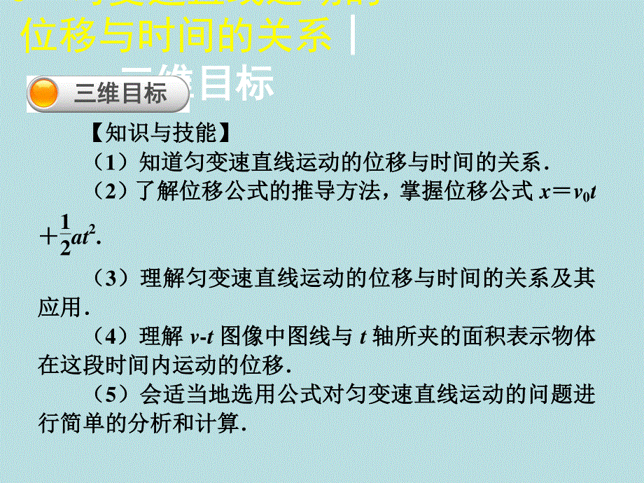 2015-2016学年高一物理人教版必修1课件：匀变速直线运动的位移与时间的关系 .ppt_第2页