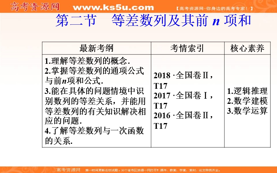 2020届高考数学（文科）总复习课件：第七章 第二节 等差数列及其前N项和 .ppt_第2页