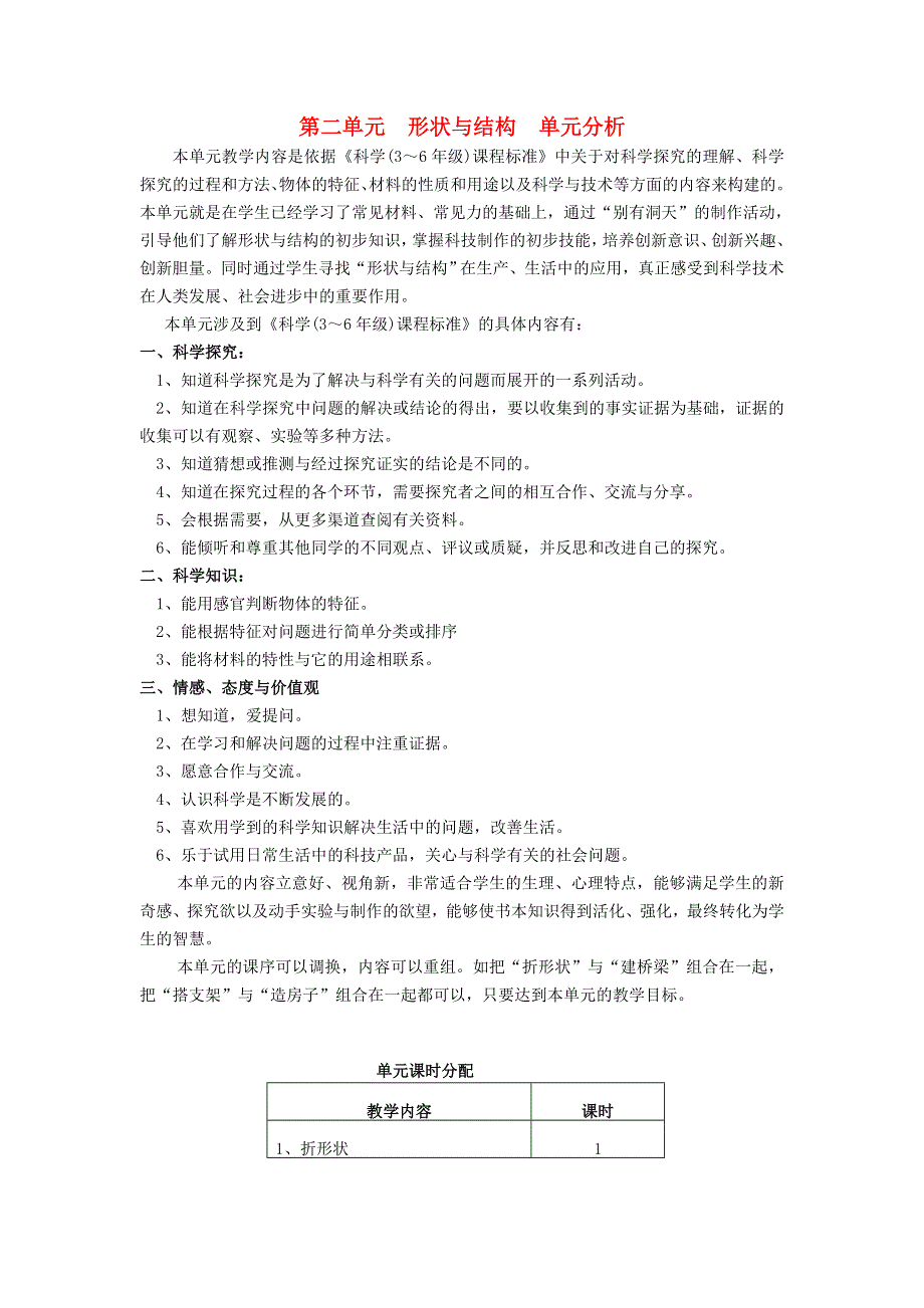 五年级科学下册 第二单元 形状与结构单元分析 苏教版.doc_第1页