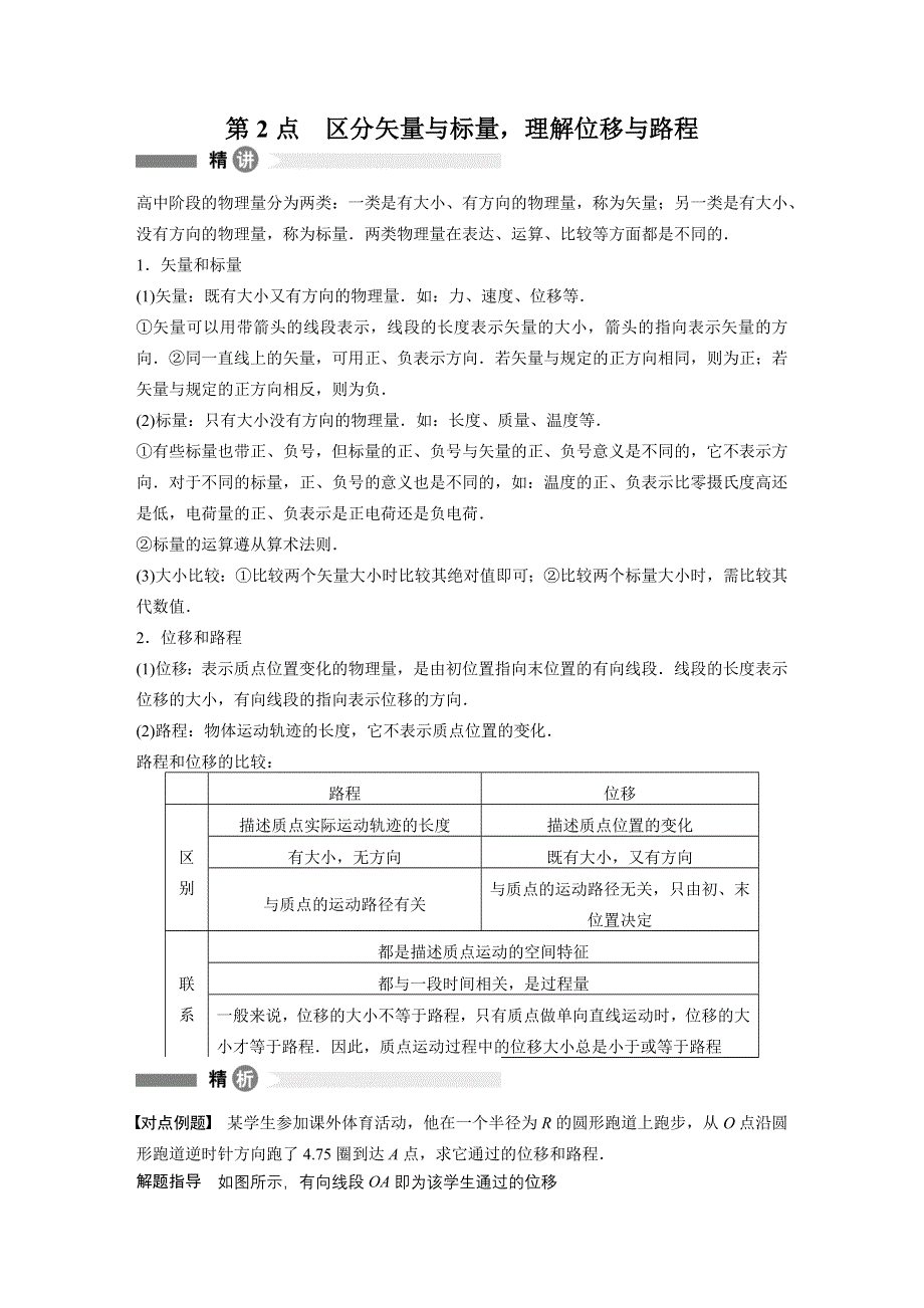 2015-2016学年高一物理教科版必修1模块回眸：第2点 区分矢量与标量理解位移与路程 WORD版含解析.docx_第1页