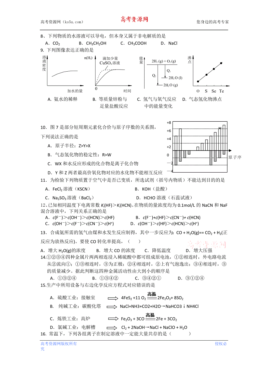 上海市华东师范大学附属周浦中学2013届高三上学期期中考试化学试题 WORD版含答案.doc_第2页