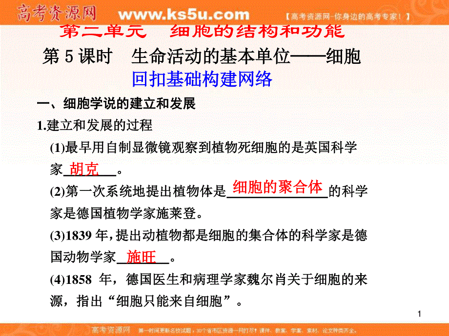 2012届高三生物步步高一轮复习课件（苏教版）：必修1第二单元第5课时.ppt_第1页