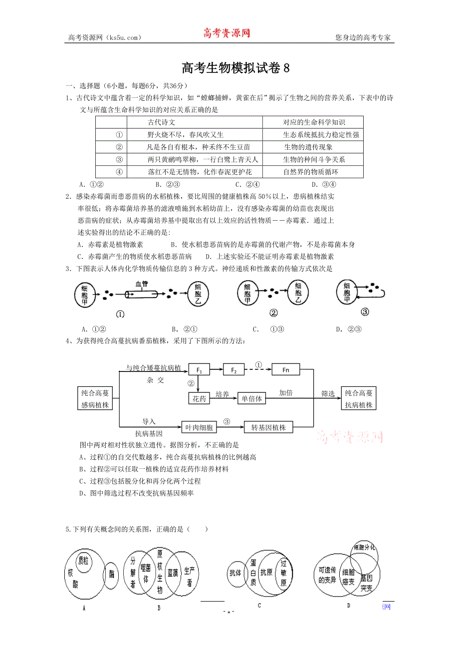 [原创]2011高考生物模拟试卷8.doc_第1页
