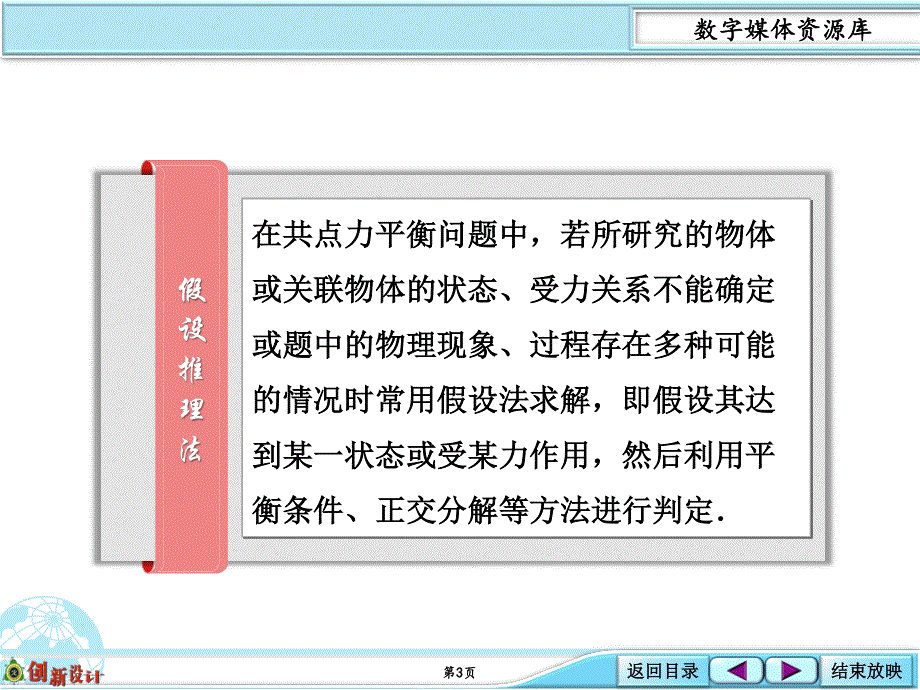 2016届《创新设计》高考物理（沪科版）大一轮复习精讲课件：数字资源包 2-14-思想方法：假设法在平衡问题中的应用 .ppt_第3页