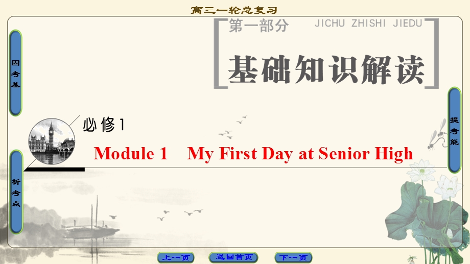 2018届高三英语外研版一轮复习课件 第1部分 必修1 MODULE 1　MY FIRST DAY AT SENIOR HIGH .ppt_第1页