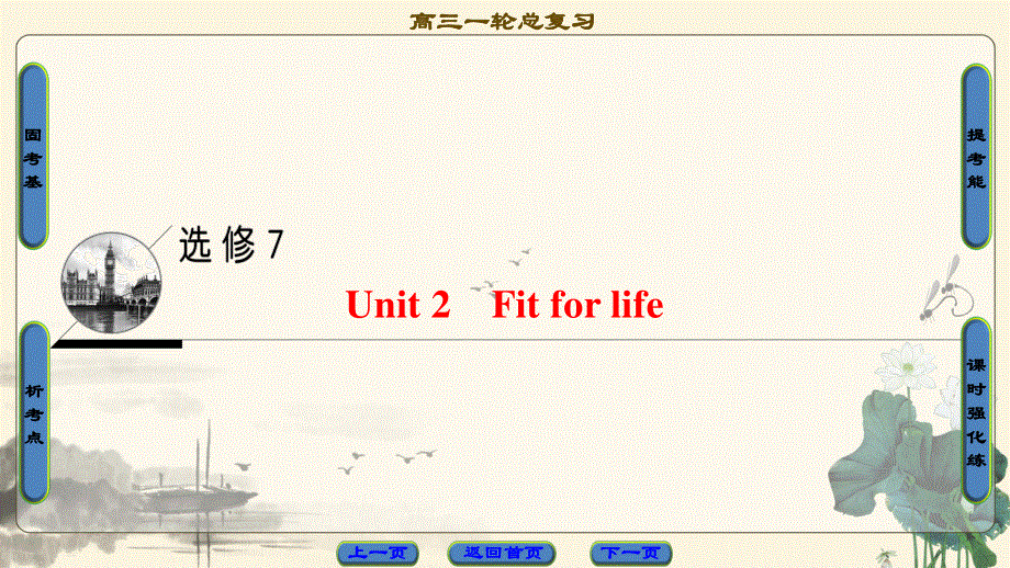 2018届高三英语译林版（江苏专用）一轮复习课件：第1部分 选修7 UNIT 2　FIT FOR LIFE .ppt_第1页