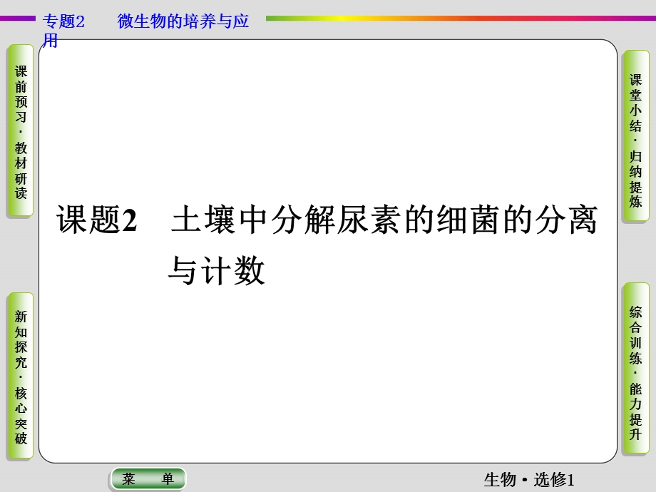 2019-2020学年人教版生物选修一抢分教程课件：专题2课题2　土壤中分解尿素的细菌的分离与计数 .ppt_第1页