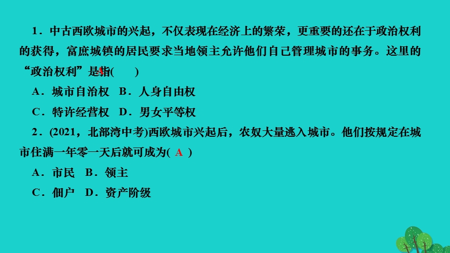 2022九年级历史上册 第三单元 封建时代的欧洲第9课 中世纪城市和大学的兴起作业课件 新人教版.ppt_第3页