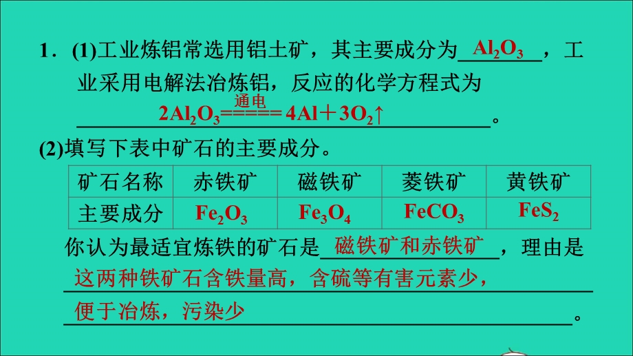 2022九年级化学全册 第四单元 金属 课题1 常见的金属材料第2课时 金属矿物及其冶炼习题课件 鲁教版五四制.ppt_第3页