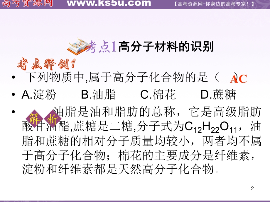 2012届高三化学复习课件（安徽用）第14章第51讲_合成有机高分子材料.ppt_第2页