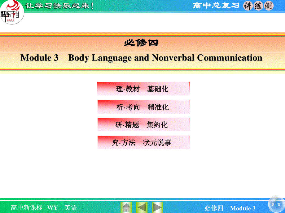 2016届《快乐考生-讲练测》高考英语（外研版）一轮总复习课件：4-3 MODULE 3　BODY LANGUAGE AND NON-VERBAL COMMUNICATION .ppt_第1页