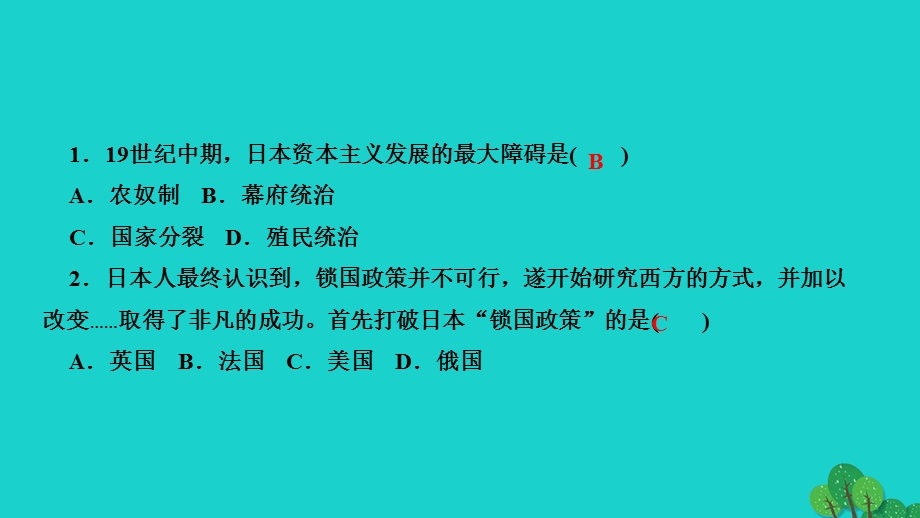 2022九年级历史下册 第一单元 殖民地人民的反抗与资本主义制度的扩展 第4课 日本明治维新作业课件 新人教版.ppt_第3页