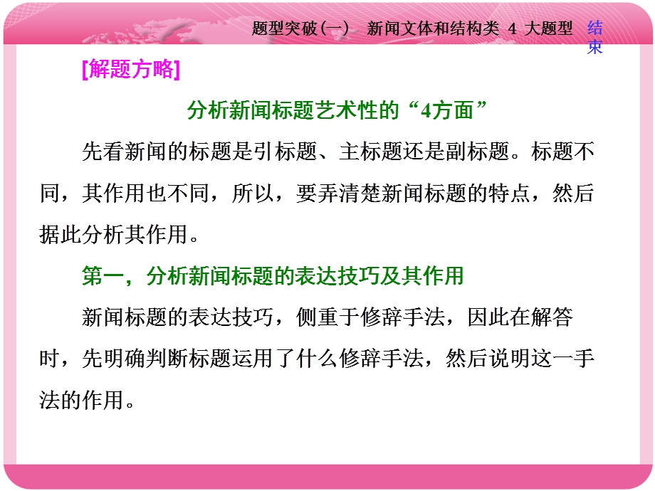 2018届高三语文高考总复习课件：专题十一 实用类文本阅读（一） 新闻 题型突破（一）　新闻文体和结构类 4 大题型 .ppt_第3页