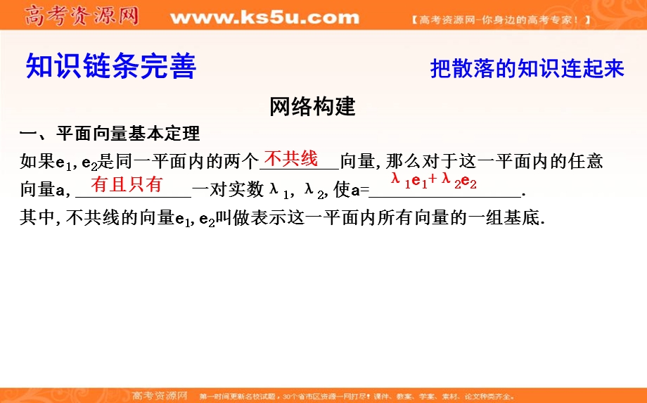 2020届高三数学（浙江专用）总复习课件：第八章 第二节　平面向量基本定理及坐标运算 .ppt_第3页