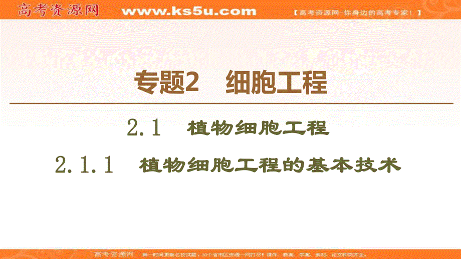 2019-2020学年人教版生物选修三课件：专题2 2-1-1　植物细胞工程的基本技术 .ppt_第1页