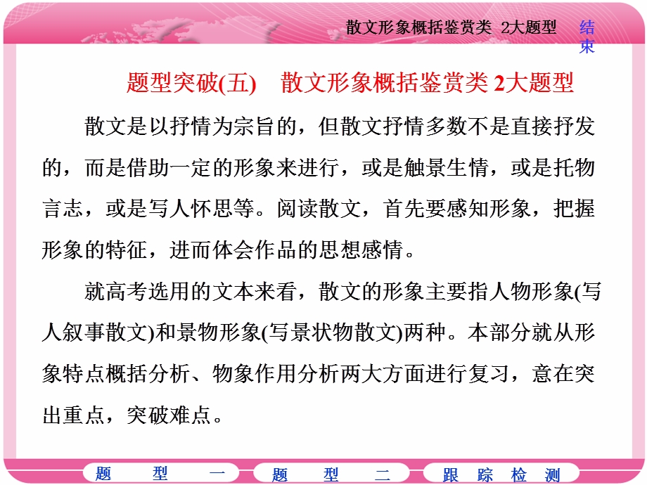 2018届高三语文高考总复习课件：专题十四 文学类文本阅读（二）散文 题型突破（五）　散文形象概括鉴赏类 2大题型 .ppt_第1页