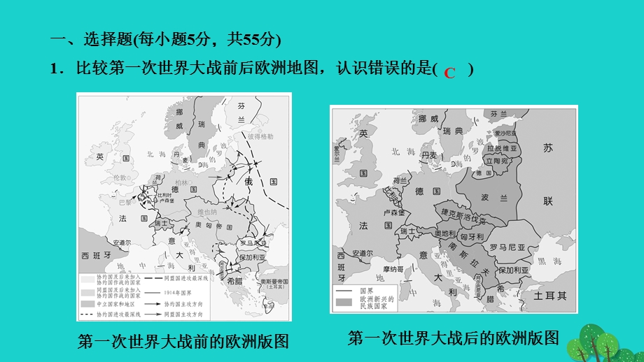 2022九年级历史下册 第三单元 第一次世界大战和战后初期的世界周周清7作业课件 新人教版.ppt_第2页