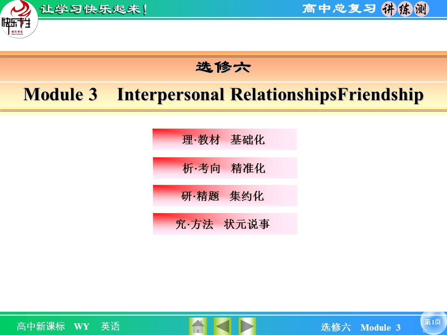 2016届《快乐考生-讲练测》高考英语（外研版）一轮总复习课件：6-3 MODULE 3　INTERPERSONAL RELATIONSHIPS-FRIENDSHIP .ppt_第1页