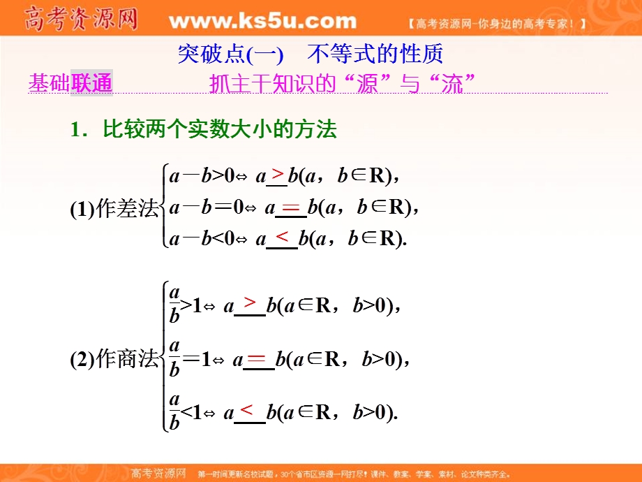 2018届高三（新课标）数学（理）大一轮复习课件：第七章 第一节 不等式的性质及一元二次不等式 .ppt_第2页