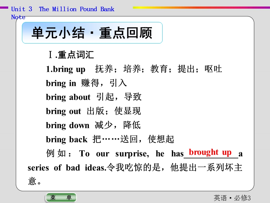 2019-2020学年人教版英语必修三抢分教程课件：UNIT 3　THE MILLION POUND BANK NOTE单元小结重点回顾 .ppt_第1页