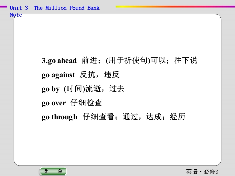 2019-2020学年人教版英语必修三抢分教程课件：UNIT 3　THE MILLION POUND BANK NOTE单元小结重点回顾 .ppt_第3页