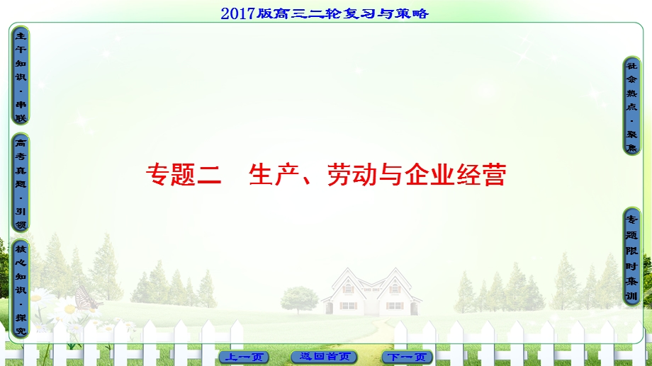 2017届高三政治（通用版）二轮复习课件：第1部分 专题2 生产、劳动与企业经营 .ppt_第1页