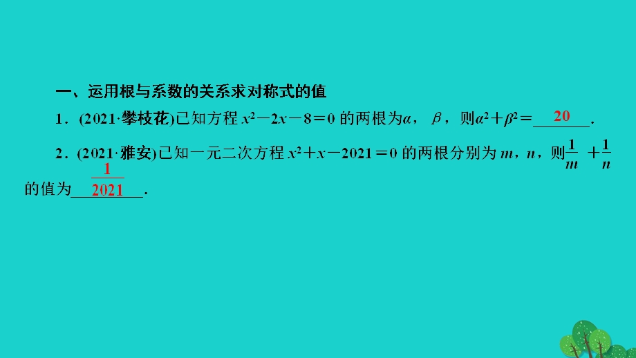 2022九年级数学上册 第22章 一元二次方程专题课堂(三) 根与系数的关系的应用作业课件 （新版）华东师大版.ppt_第2页