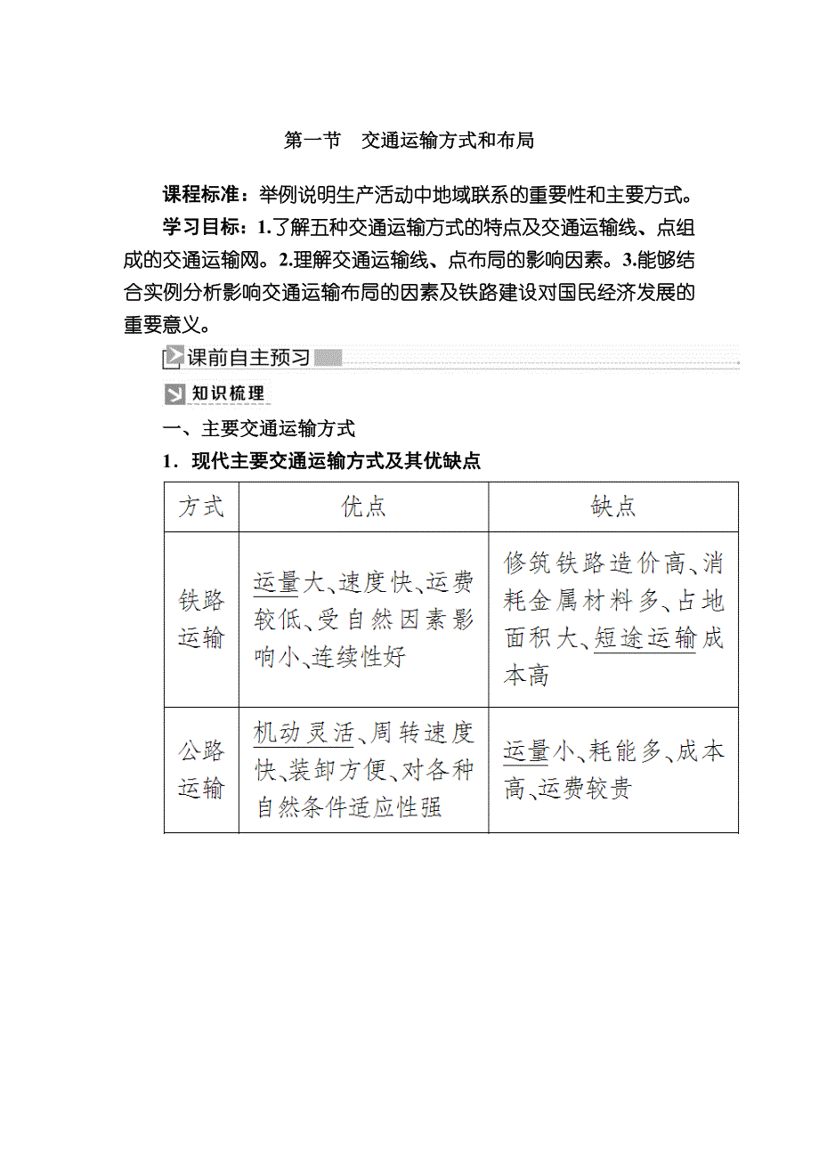 2019-2020学年人教新课标版高中地理必修二教师用书：5-1第一节　交通运输方式和布局 WORD版含答案.docx_第1页