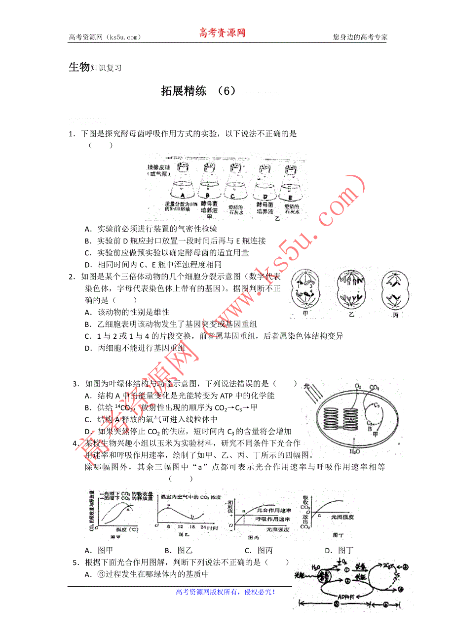 11-12学年高三生物复习：拓展精练6.doc_第1页