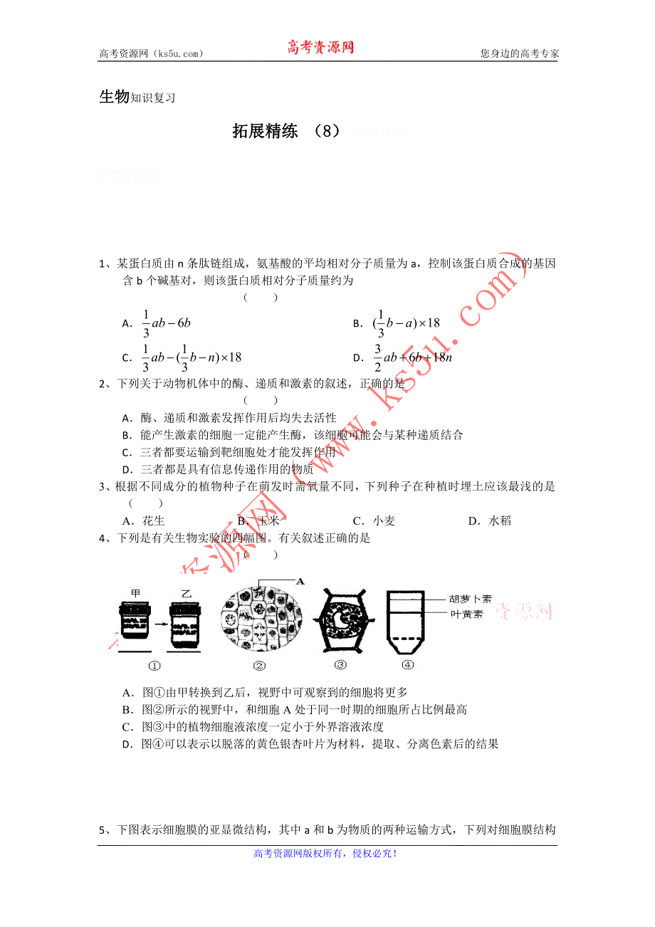 11-12学年高三生物复习：拓展精练8.doc_第1页