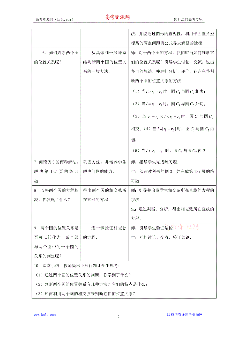 [原创]人教版必修2第四章圆与方程教案4.2.2圆与圆的位置关系.doc_第2页