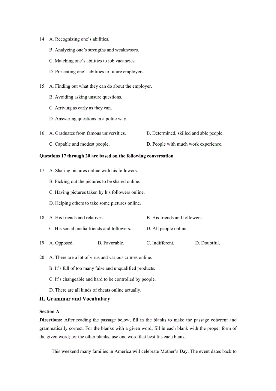 上海市宝山区2020届高三上学期教学质量监测（一模）英语试题 WORD版含答案.doc_第3页