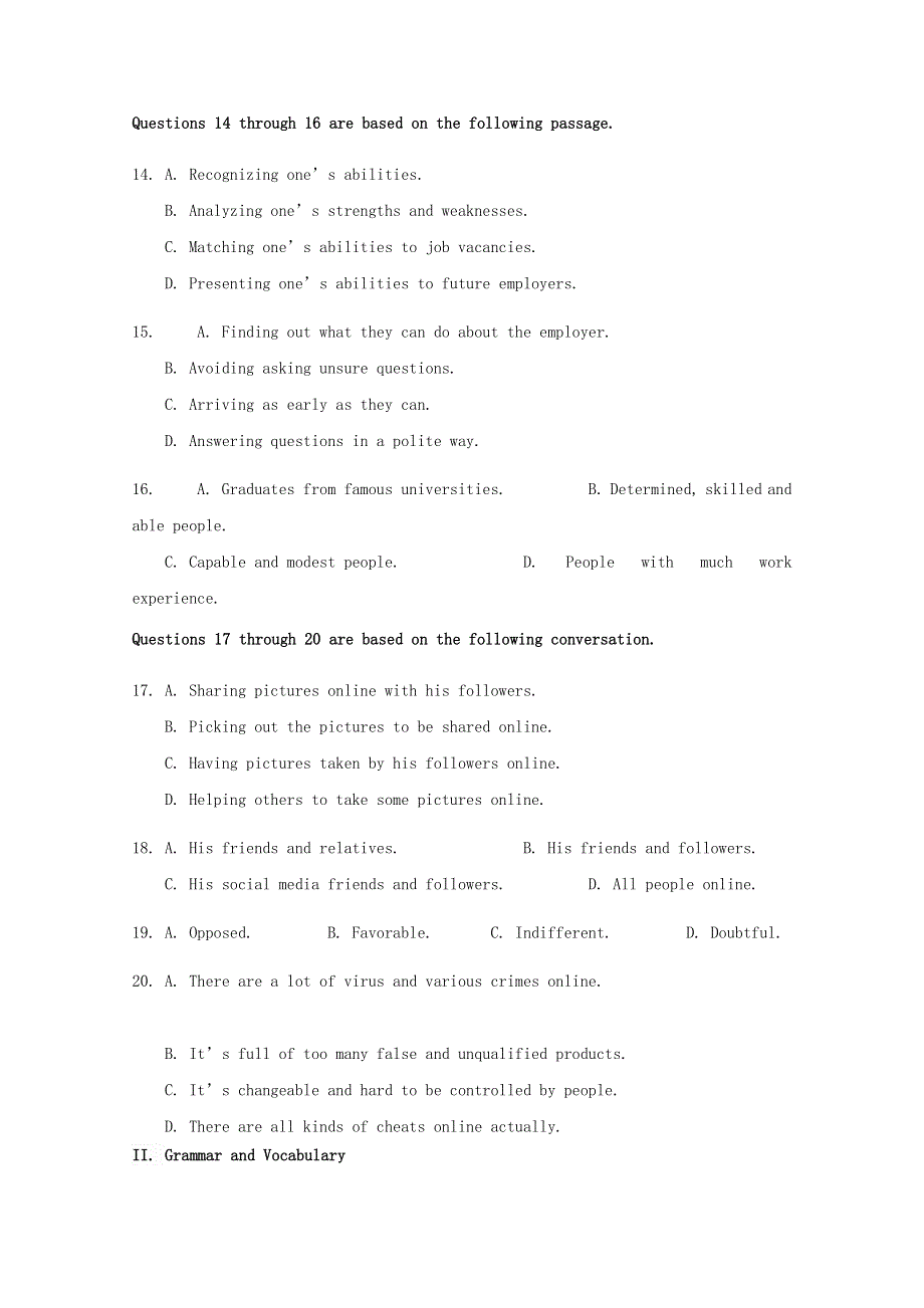 上海市宝山区2020届高三英语上学期教学质量监测（一模）试题.doc_第3页