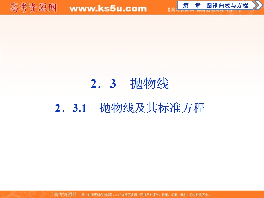 2019-2020学年同步人教A版高中数学选修1-1课件：2．3　2．3-1　抛物线及其标准方程 .ppt_第1页