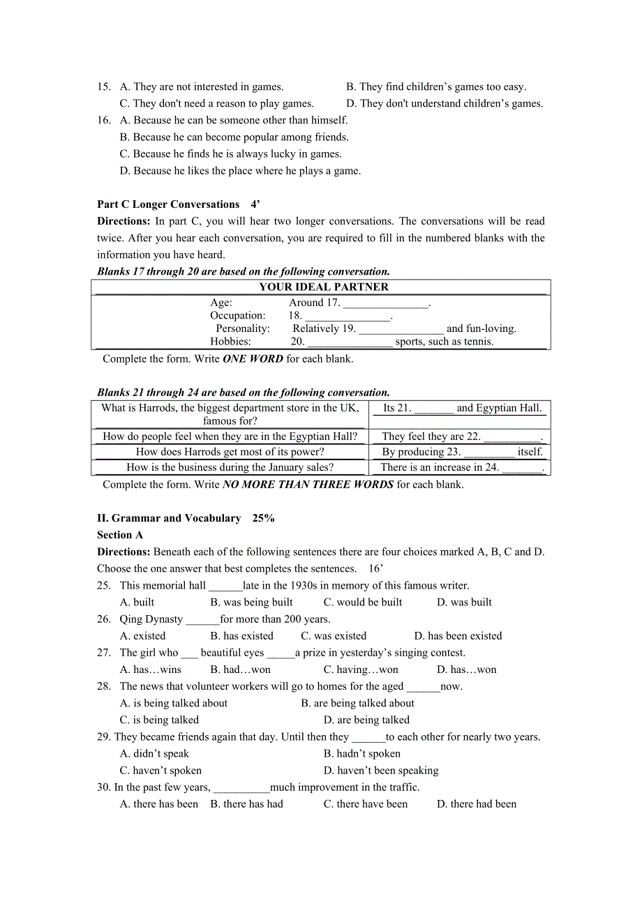 上海市实验学校2013-2014学年高一上学期期中考试英语试题 WORD版含答案.doc_第2页