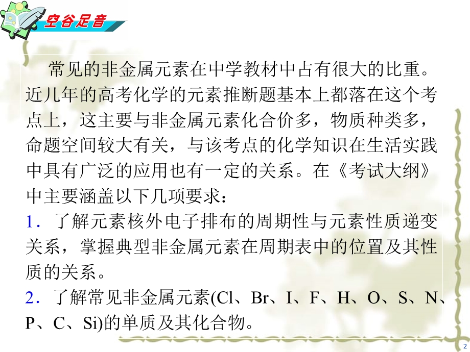 2012届高考化学二轮复习课件（湖南）：第13课时&非金属元素及其化合物.ppt_第2页