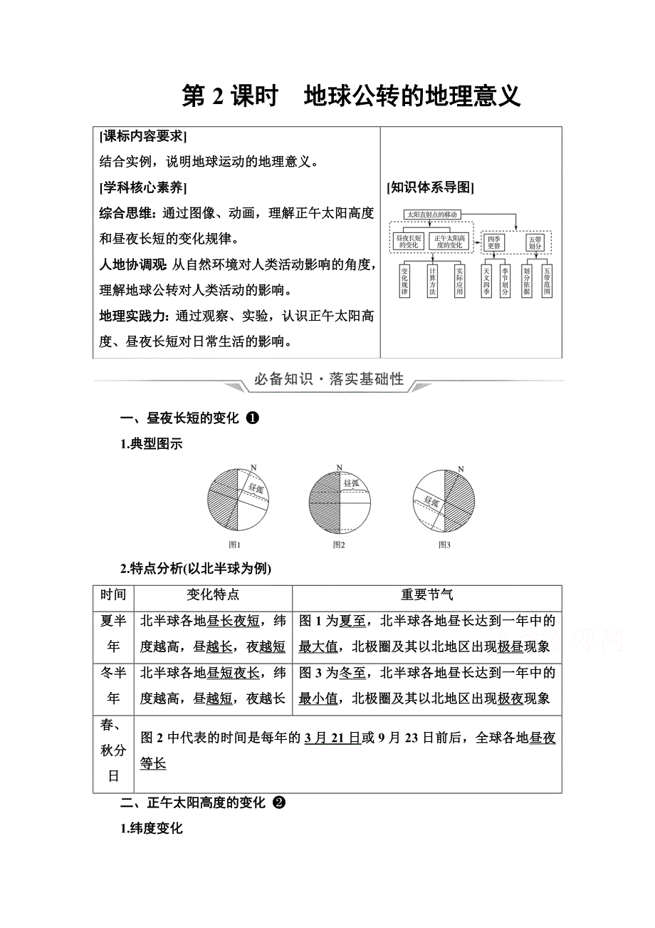 2022版新高考地理人教版一轮总复习学案：第1章 第6节 第2课时 地球公转的地理意义 WORD版含答案.doc_第1页