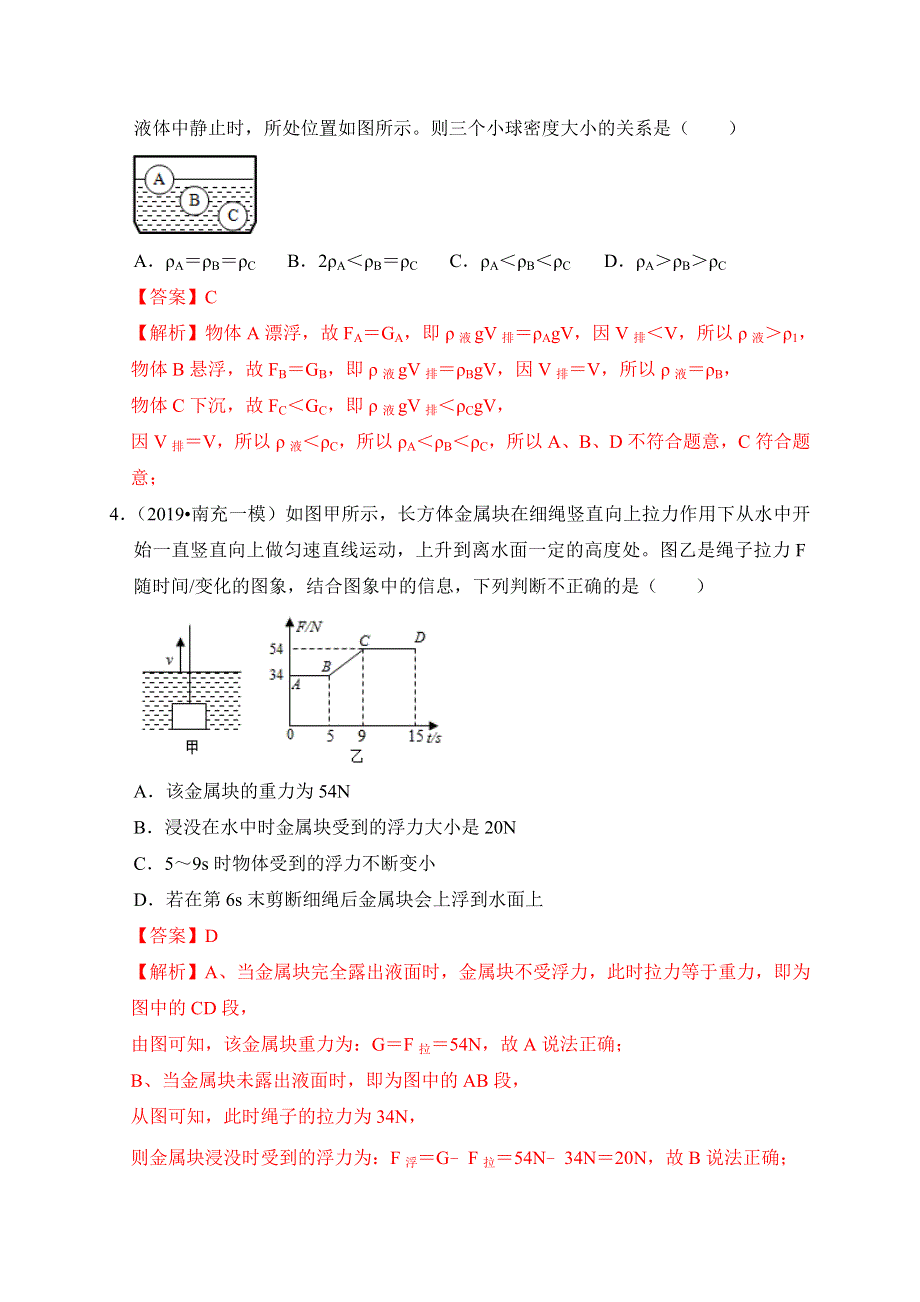 2019-2020学年八年级物理下册 第九章 浮力滚动卷（含解析）（新版）新人教版.docx_第3页