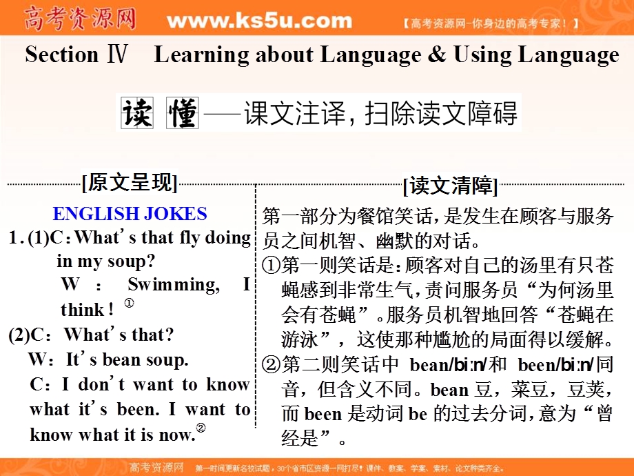 2019-2020学年同步人教版（新课改适用）高中英语必修四培优课件：UNIT 3 A TASTE OF ENGLISH HUMOUR SECTION Ⅳ .ppt_第1页